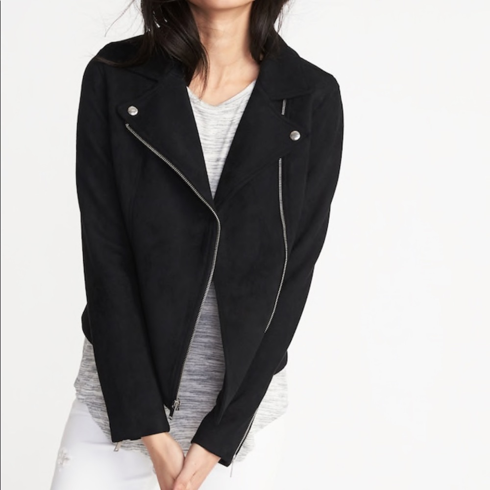 Black Sueded-Knit Moto Jacket